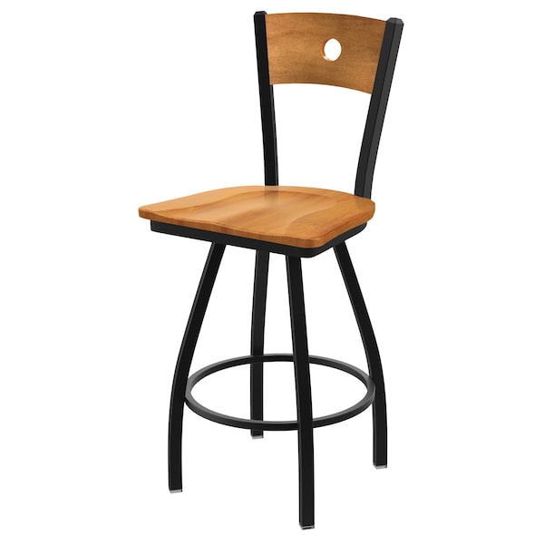 36" Swivel Counter Stool, Nickel Finish, Med Back, Med Maple Seat